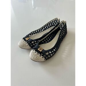 Tory Burch Carlyle Woven Leather Ballet Flats Women’s White Navy Size 6.5
